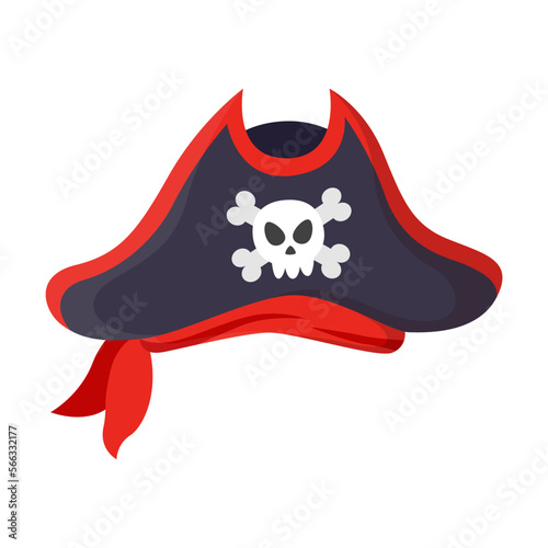 Pirate hat vector illustration. Cartoon pirate head wear isolated on white background. History, pirates, accessories, Halloween concept