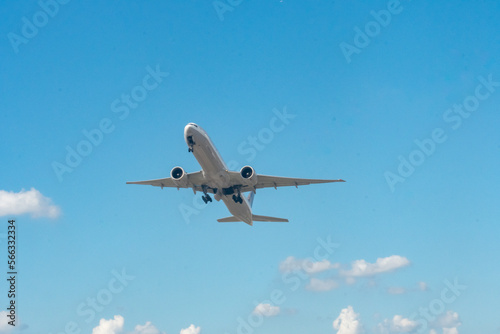 Newark, New Jersey, USA: A commercial passenger jet lands at Newark Liberty International Airport.
