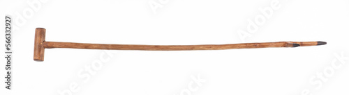 vintage wooden walking stick isolated on white background