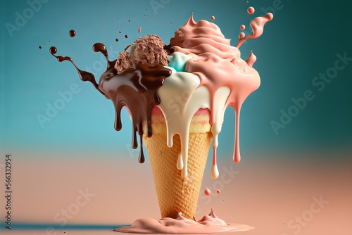 Melting Ice Cream in Heat - Postproducted generative AI digital illustration