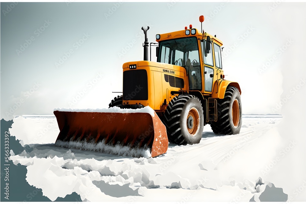 Tractor removing ice from the road. Generative AI. Tractor removing ice from the road. Generative AI.