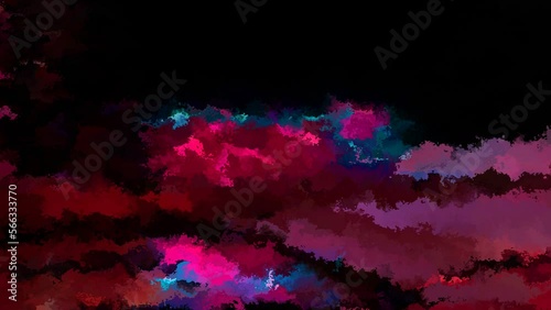 abstract animated twinkling stained background full HD seamless loop video - watercolor splotch liquid effect - color red pink magenta purple blue black