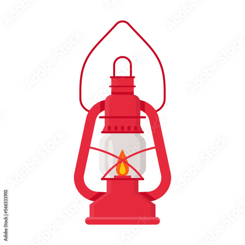 Antique lamp with holder on white background. Vintage kerosene lamp vector illustration.Lighting concept