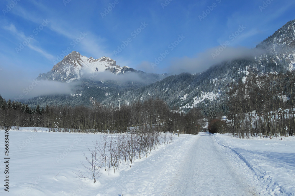 Winter im Tannheimertal mit Blick zum Aggenstein.