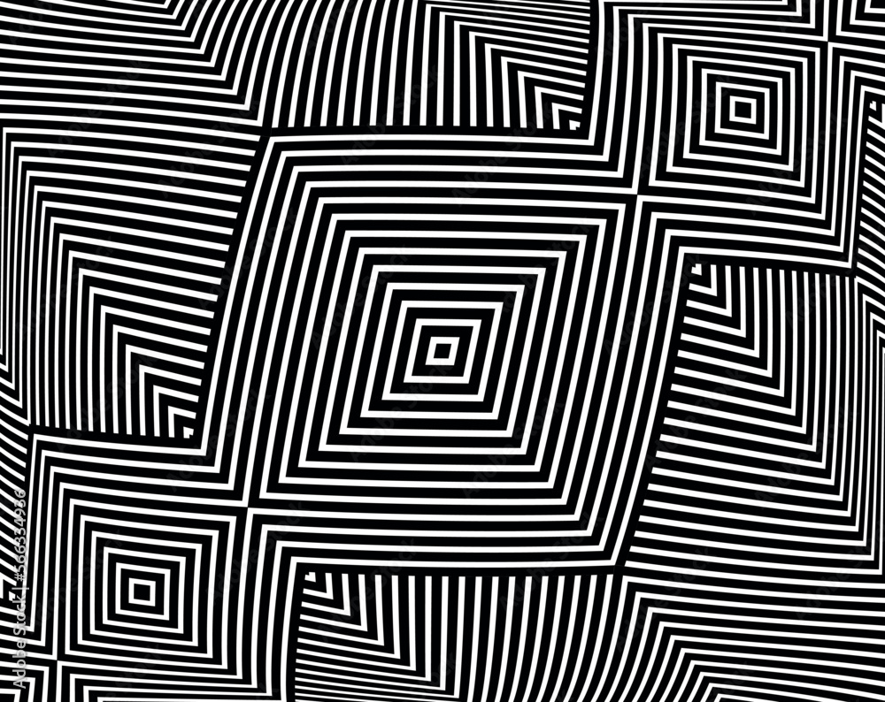 Line art optical .Wave design black and white. Digital image with a psychedelic stripes. Argent base for website, print, basis for banners, wallpapers, business cards, brochure, banne