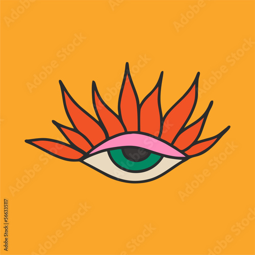 Psychedelic eye with a tear, retro style poster, . Surreal psychedelic style 60s trendy vector poster.