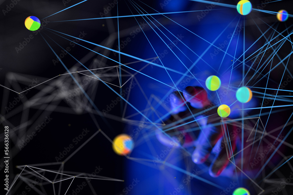 Global network. Blockchain. 3D illustration. Neural networks and artificial intelligence. Abstract  - connection