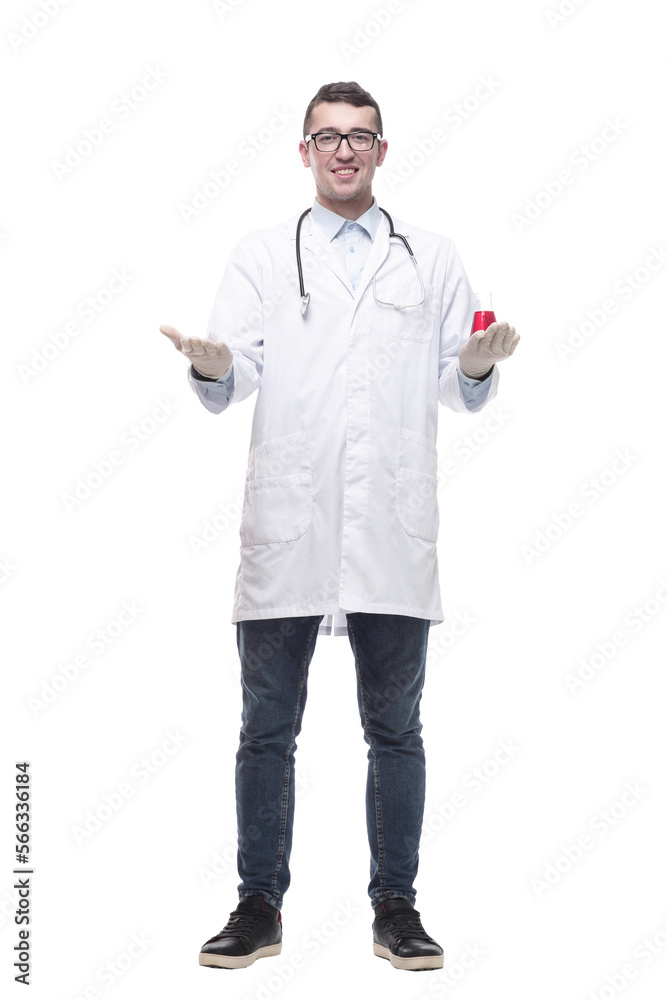 male doctor with a laboratory flask. isolated on a white male doctor with a laboratory flask. isolated on a white