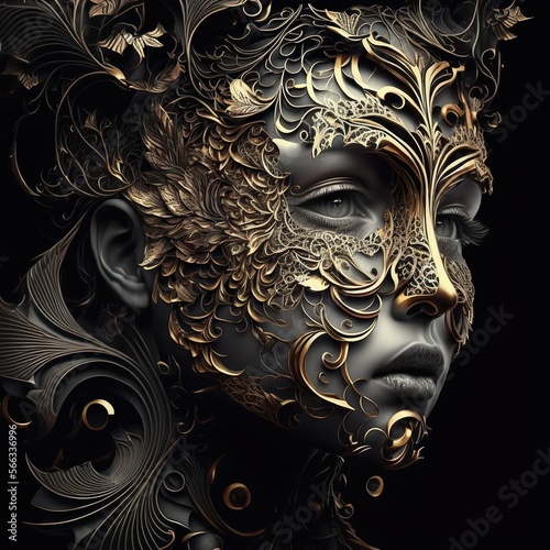 Filigree face, concept of Delicate and Intricate, created with Generative AI technology