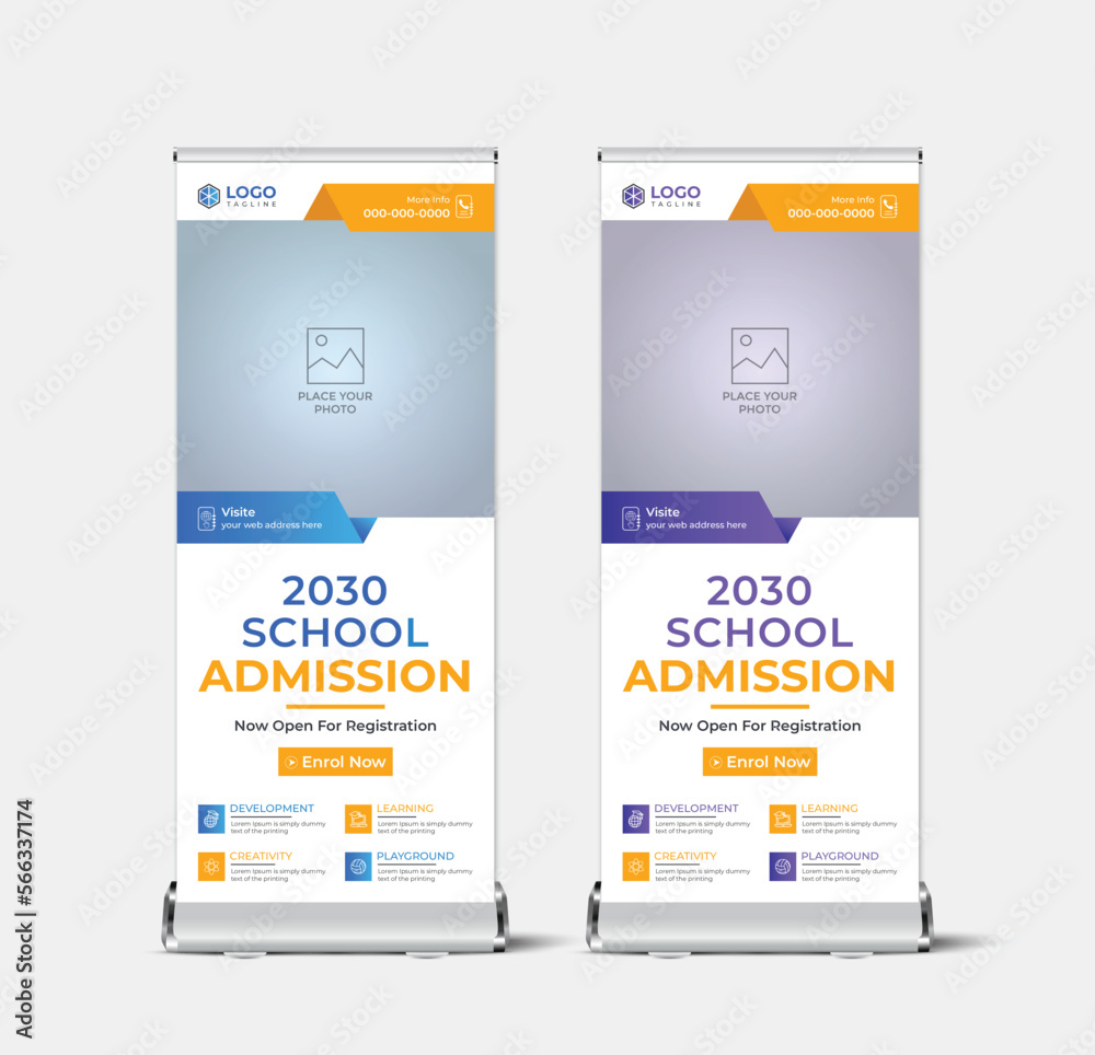 Obraz premium Creative school admission roll up banner design