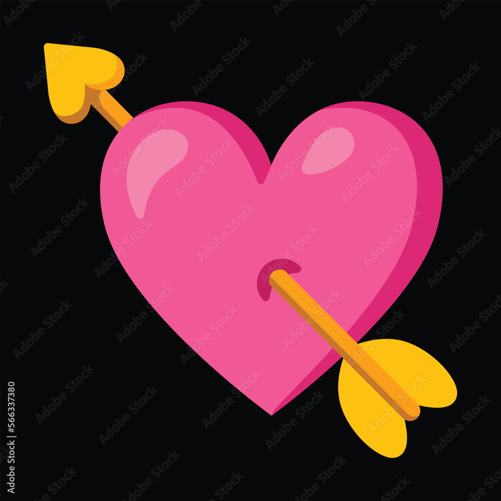 Heart with Arrow flat icon sticker design. Isolated heart valentine