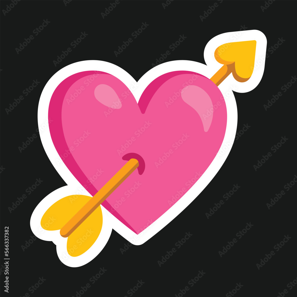 Heart with Arrow flat icon sticker design. Isolated heart valentine