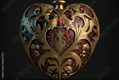 Heart in faberge style, concept of Craftsmanship and Ornamentation, created with Generative AI technology