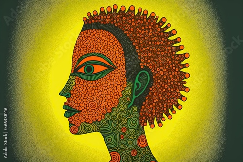 Human face in gond style, concept of Gond Art and Illustrative Portraiture, created with Generative AI technology photo