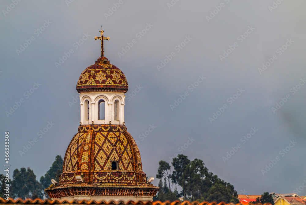 The dome of a medieval Catholic church in Cuenca, Ecuador