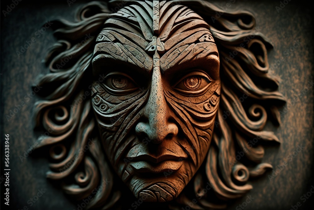 Human face in shona sculpture style, concept of Traditional Art and Geometric Patterns, created with Generative AI technology Human face in shona sculpture style, concept of Traditional Art and Geometric Patterns, created with Generative AI technology