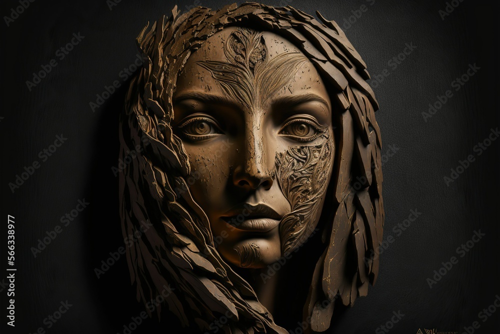 Human face in shona sculpture style, concept of Traditional Art and Geometric Patterns, created with Generative AI technology Human face in shona sculpture style, concept of Traditional Art and Geometric Patterns, created with Generative AI technology