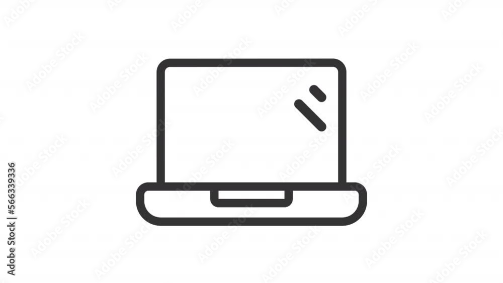 Animated laptop linear icon. Personal computer. Device for entertainment and work. Seamless loop HD video with alpha channel on transparent background. Outline motion graphic animation