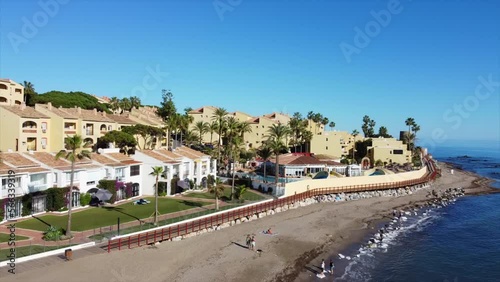 Scenic Aerial drone of Calahonda coastline in Mijas Costa, Spain photo