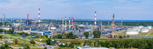 Aerial landscape of refinery, industrial area