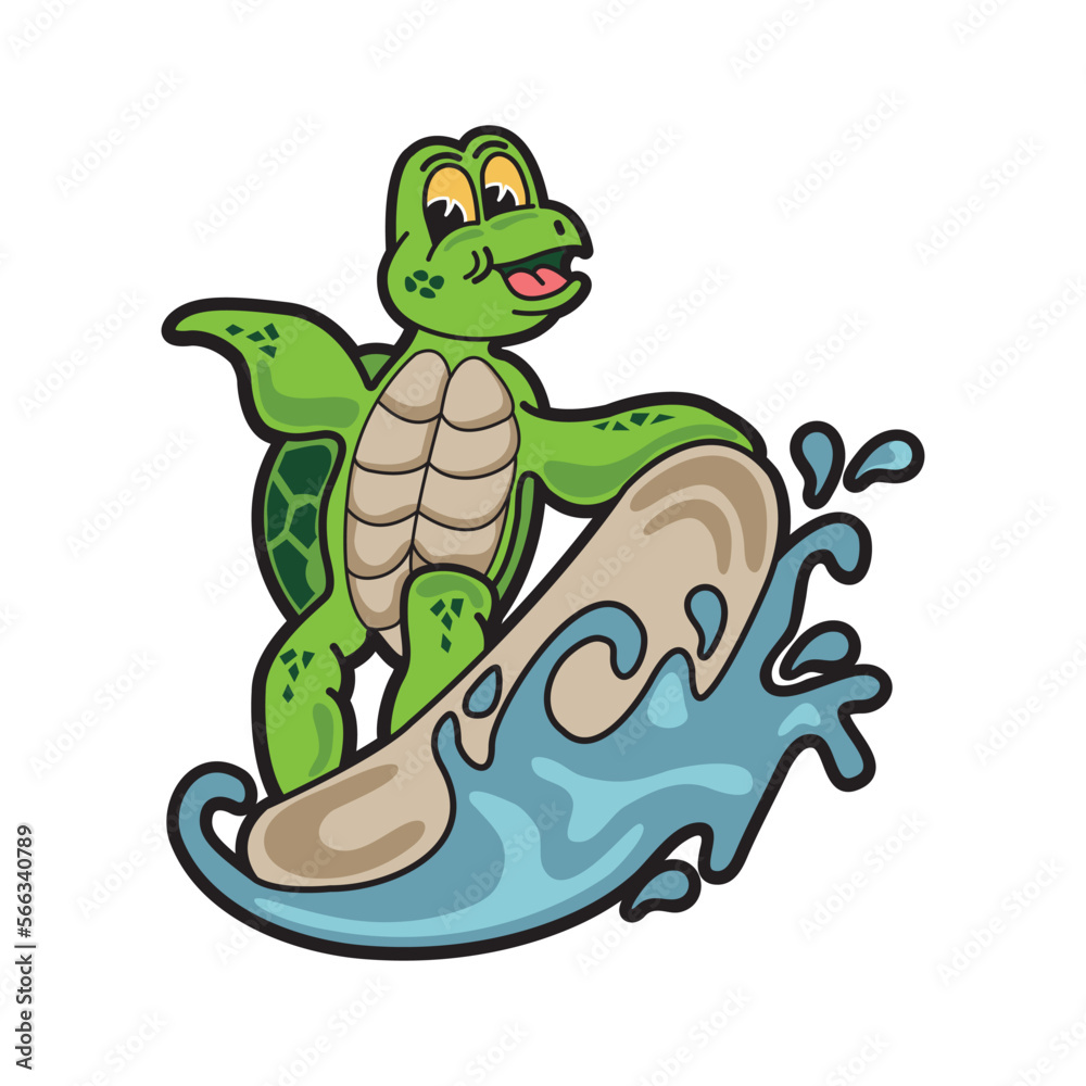 Fototapeta premium Turtle Surfing. Cartoon Vector Illustration