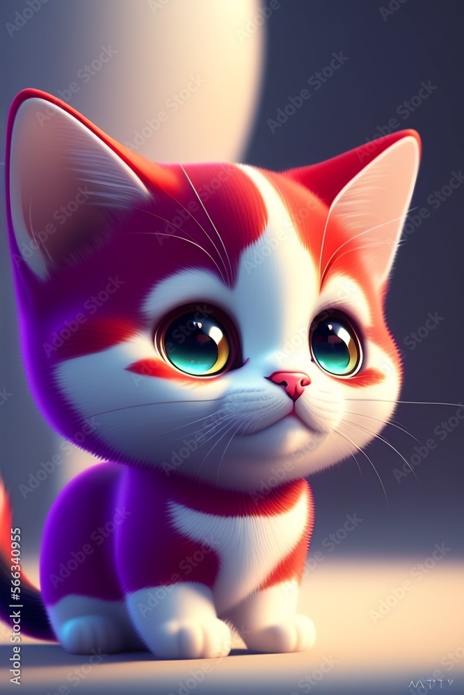 3D Illustration, Cute and adorable cartoon cat baby