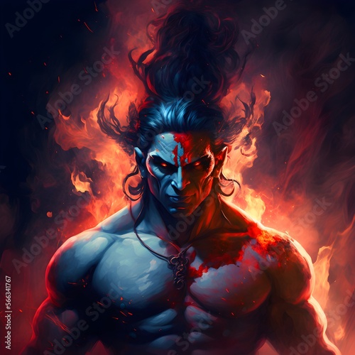 angry Siva god on fire