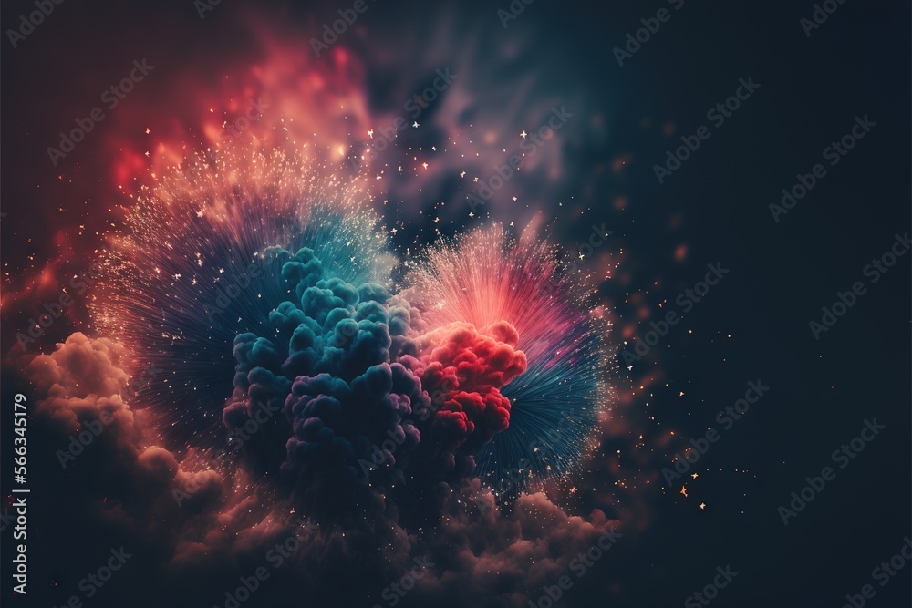 a colorful explosion of clouds and stars in the night sky with a black ...