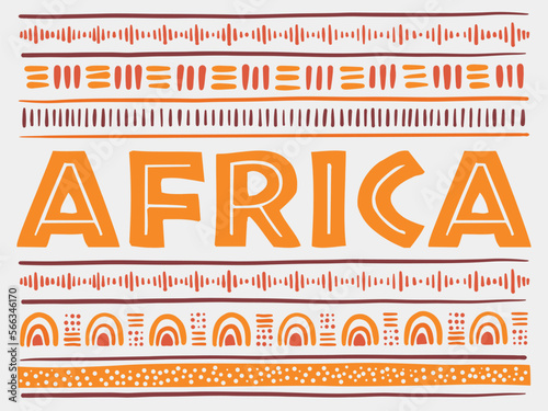 Africa concept. Stylised African Pattern on light background. Ethnic and Tribal Motifs. Hand drawn. Horizontal stripes. For banner, poster, flyer. Vector illustration