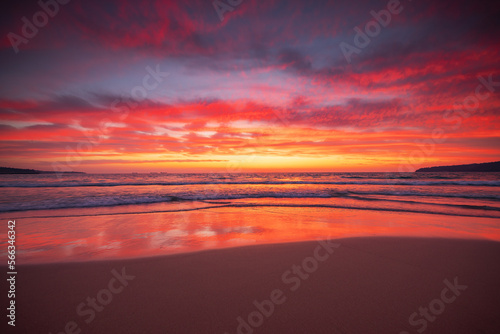 Fototapeta Naklejka Na Ścianę i Meble -  Beautiful sunrise over the sea shore beach and waves. Bulgaria