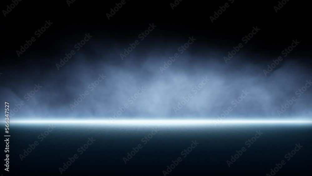 A dark empty asphalt road space with neon light and smoke seamless looping animation. Copy space, an empty dark scene, background.