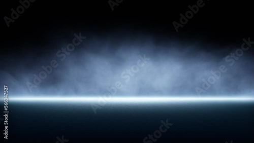 A dark empty asphalt road space with neon light and smoke seamless looping animation. Copy space, an empty dark scene, background.
