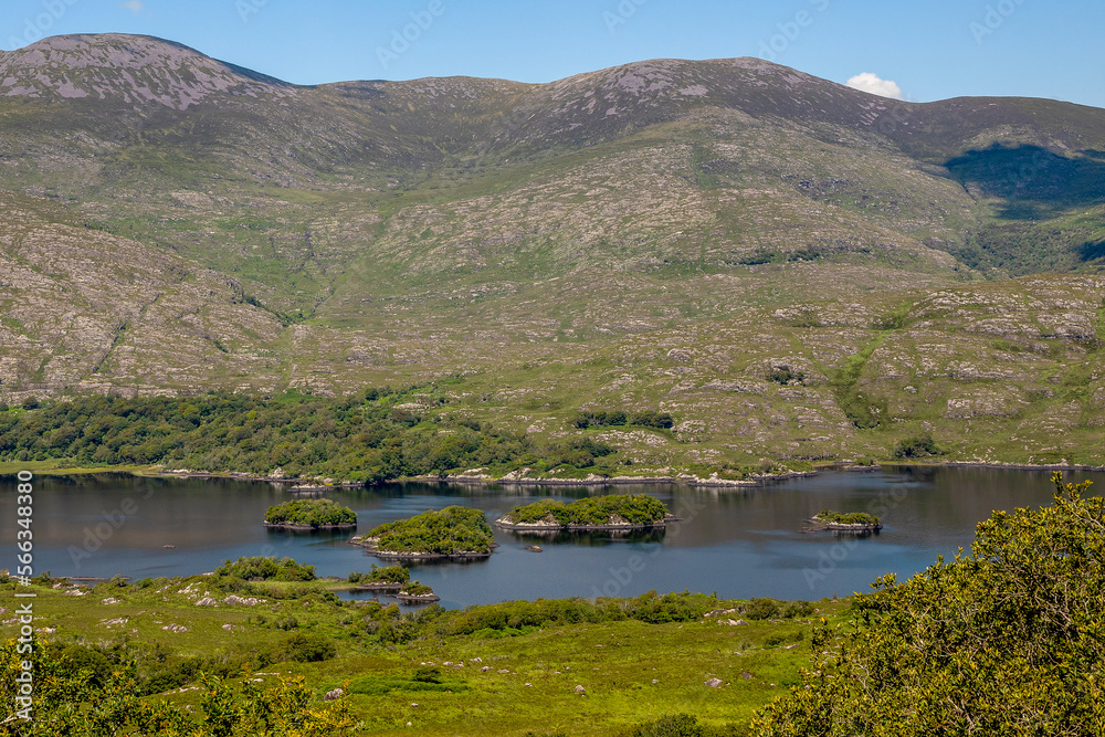 Landscape of Lady's view, Killarney National Park in Ireland. The famous Ladies View, Ring of Kerry, one of the best panoramas in Ireland.