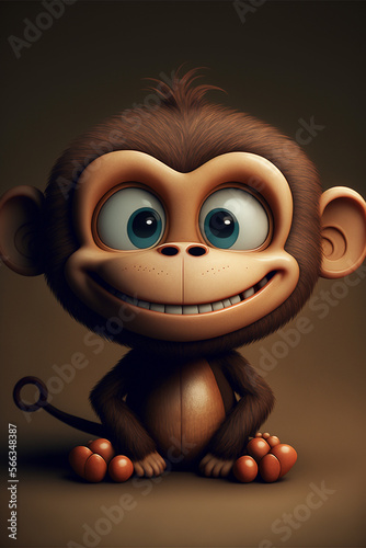 Cute Adorable Monkey with Big Eyes Generative AI Digital Illustration Part 300123
