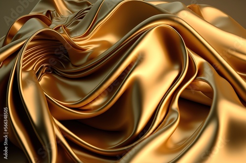 Gold smooth wrinkled silk. Generative AI.