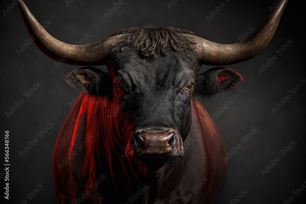 Naklejka premium Red irate bull. Generative AI.