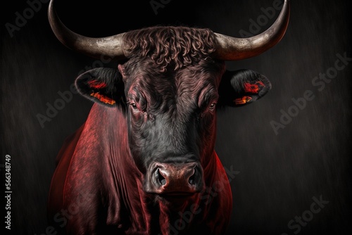 Red irate bull. Generative AI. photo