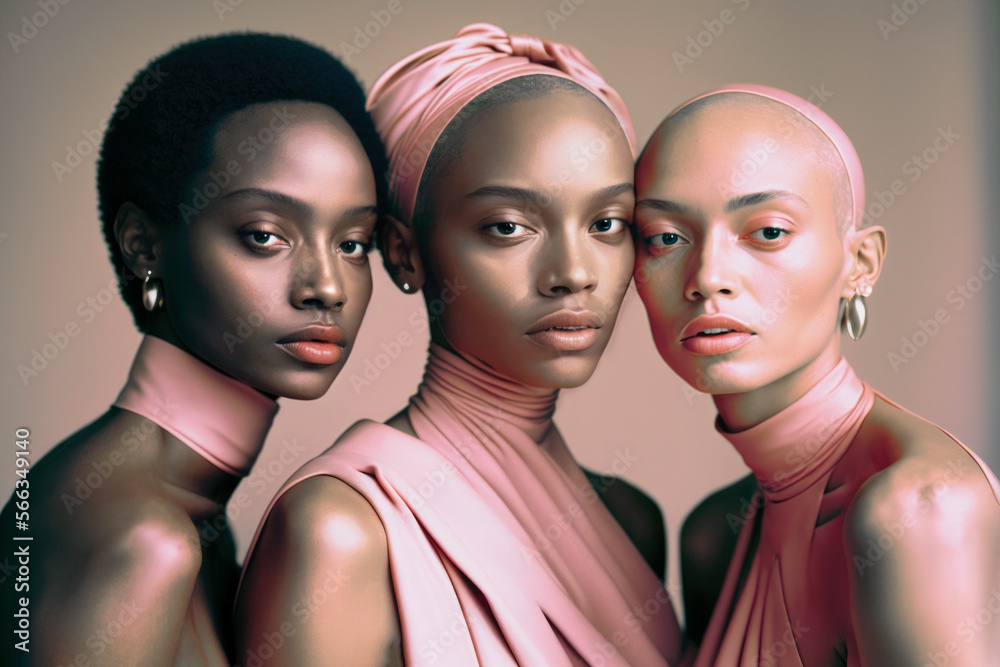 Woman with pink scarf on her head, for the international day of cancer. generative ai Woman with pink scarf on her head, for the international day of cancer. generative ai