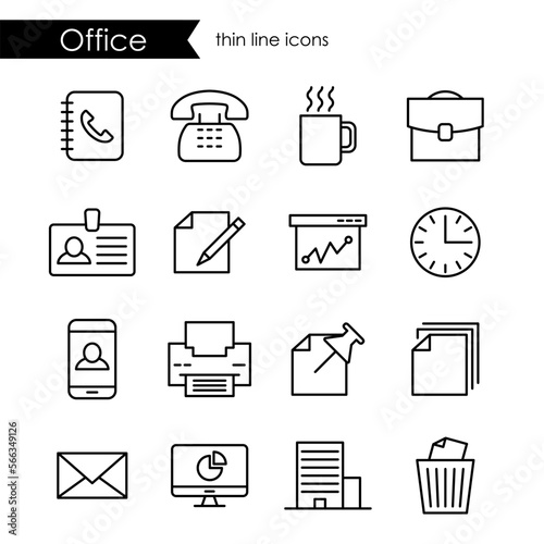 Office thin line icon set, company and corporations, black outline