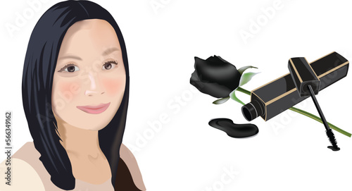 Asian woman face with black mascara-