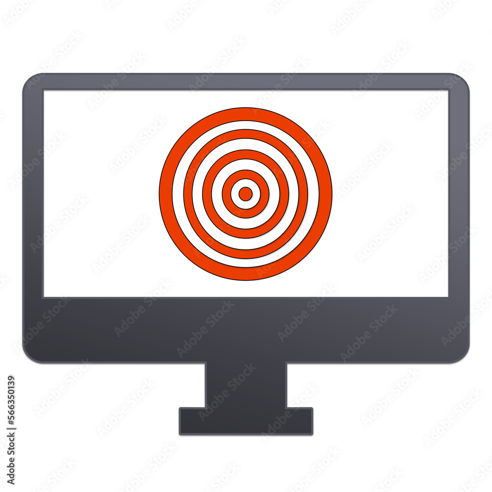 illustrazione con computer da tavolo e simbolo di bersaglio su sfondo trasparente illustrazione con computer da tavolo e simbolo di bersaglio su sfondo trasparente