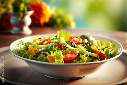 Fresh vegetable salad in a bowl. AI	