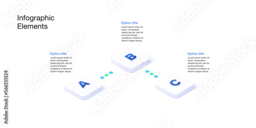 Business process chart infographics with 3 step cubes. Cubic corporate workflow graphic elements. Company flowchart presentation slide. Vector info graphic in isometric design.