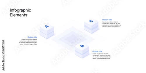 Business process chart infographics with 3 step cubes. Cubic corporate workflow graphic elements. Company flowchart presentation slide. Vector info graphic in isometric design.