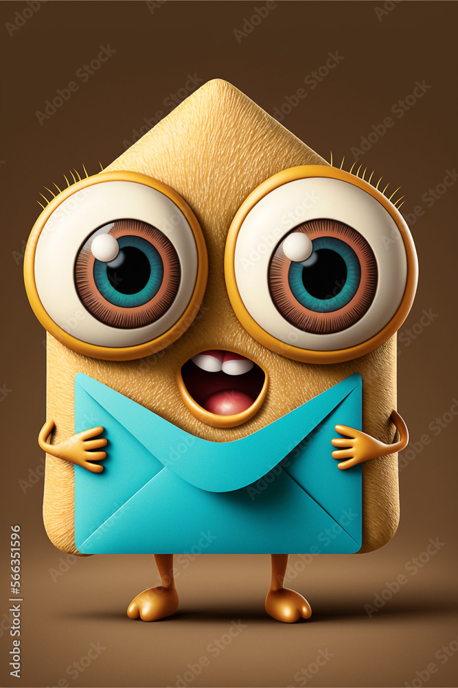 Cute Adorable Envelope  with Big Eyes Generative AI Digital Illustration Part#300123