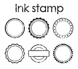 Blank ink stamp set, rubber seal texture effect, template vector design element.