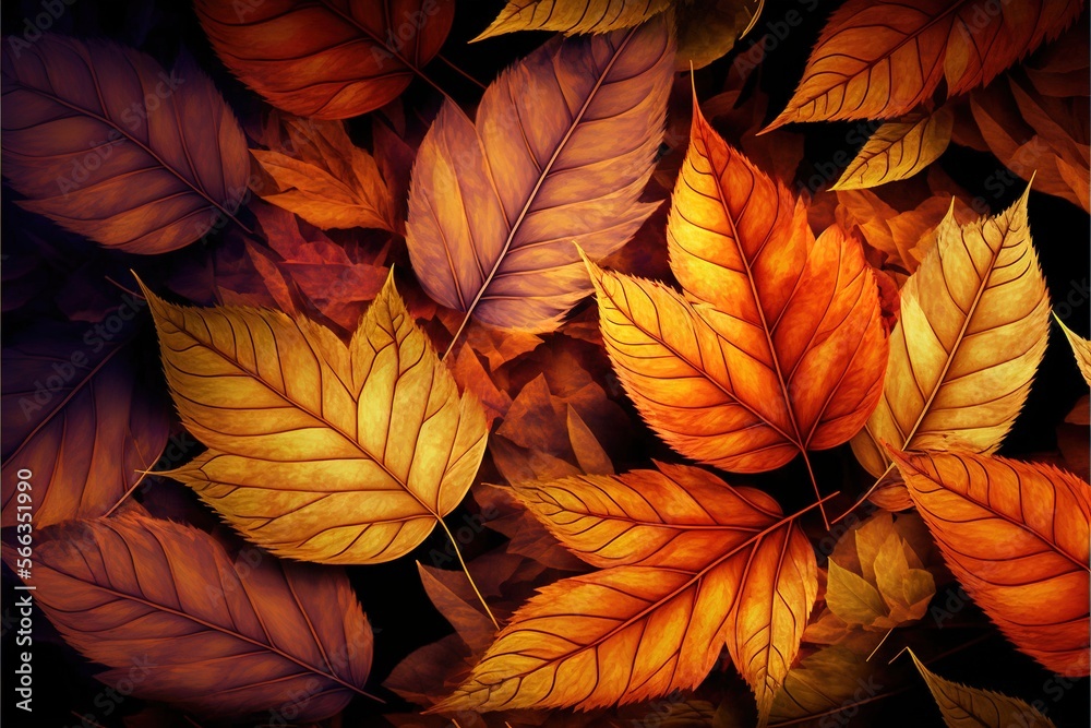 a bunch of leaves that are laying on the ground in the leaves of a tree in the fall or fall time, with a black background. generative ai a bunch of leaves that are laying on the ground in the leaves of a tree in the fall or fall time, with a black background. generative ai