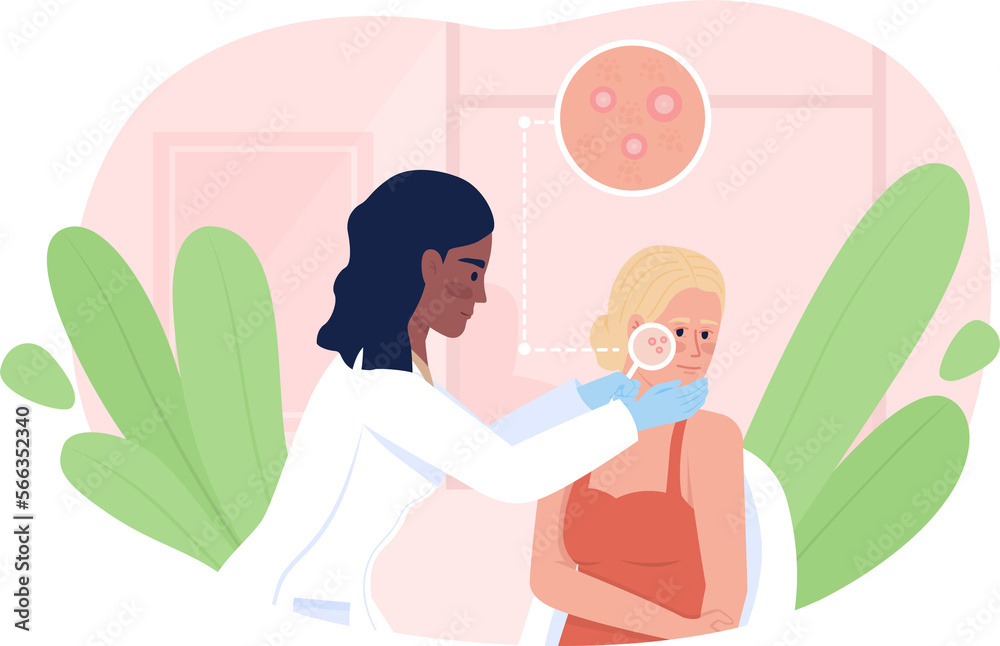Woman at dermatologist appointment 2D raster isolated illustration ...