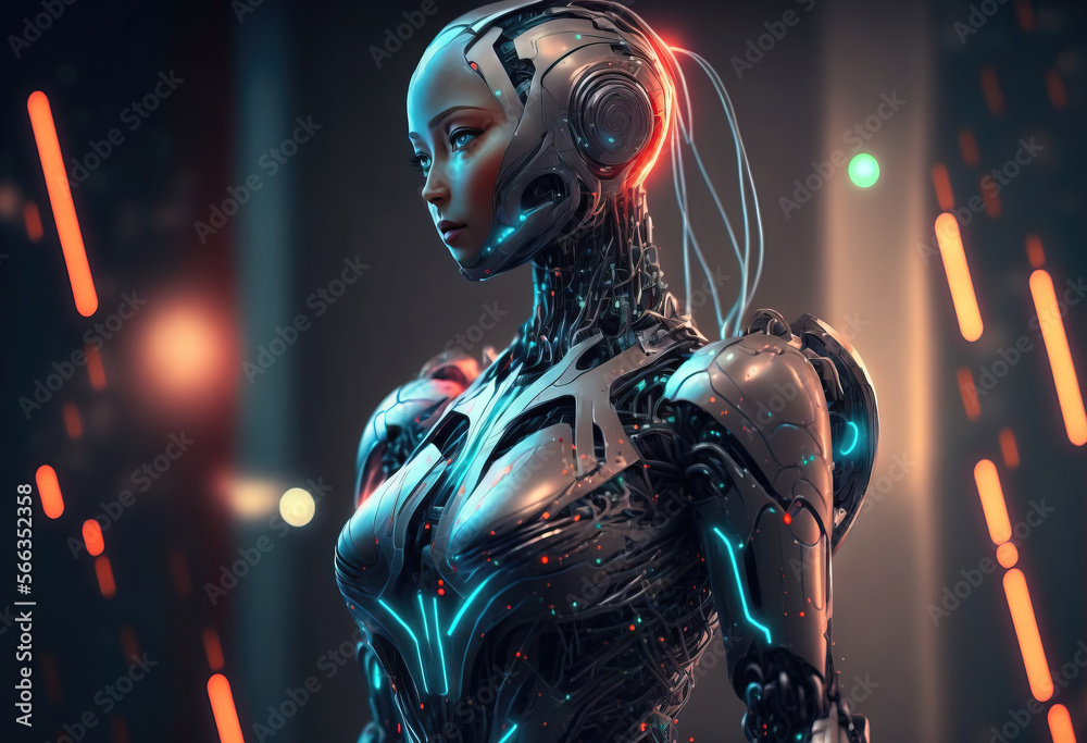 Artificial intelligence, abstract cyborg android. is not based on any real person. generative AI
Artificial intelligence, abstract cyborg android. is not based on any real person. generative AI