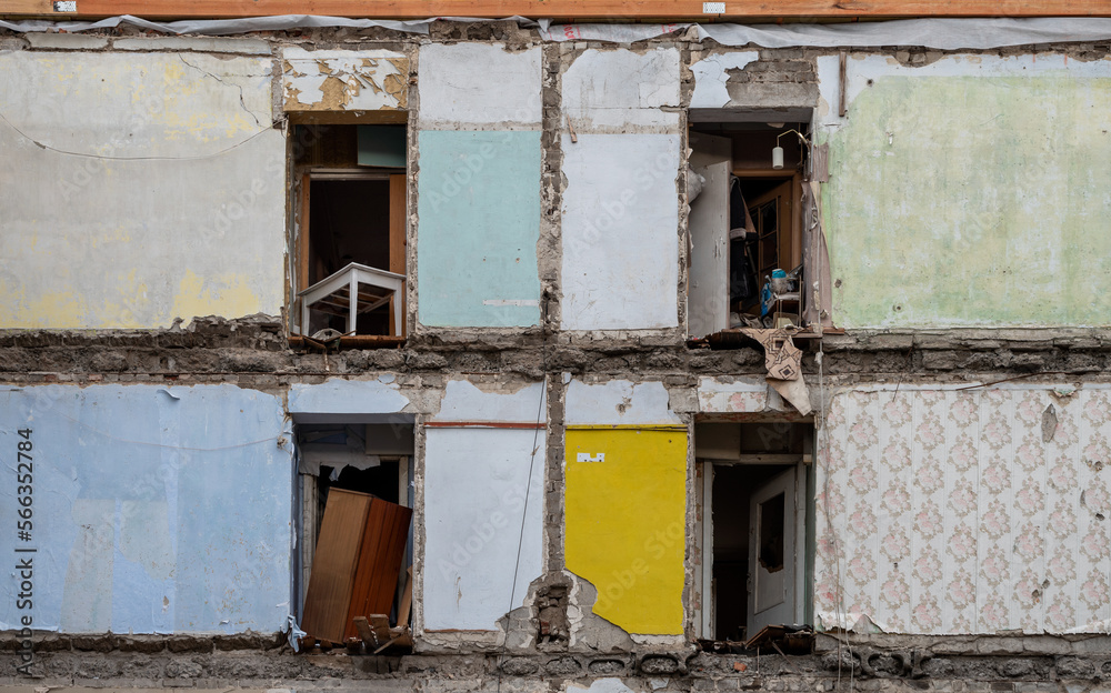 destroyed and burned houses in the city Russia Ukraine war